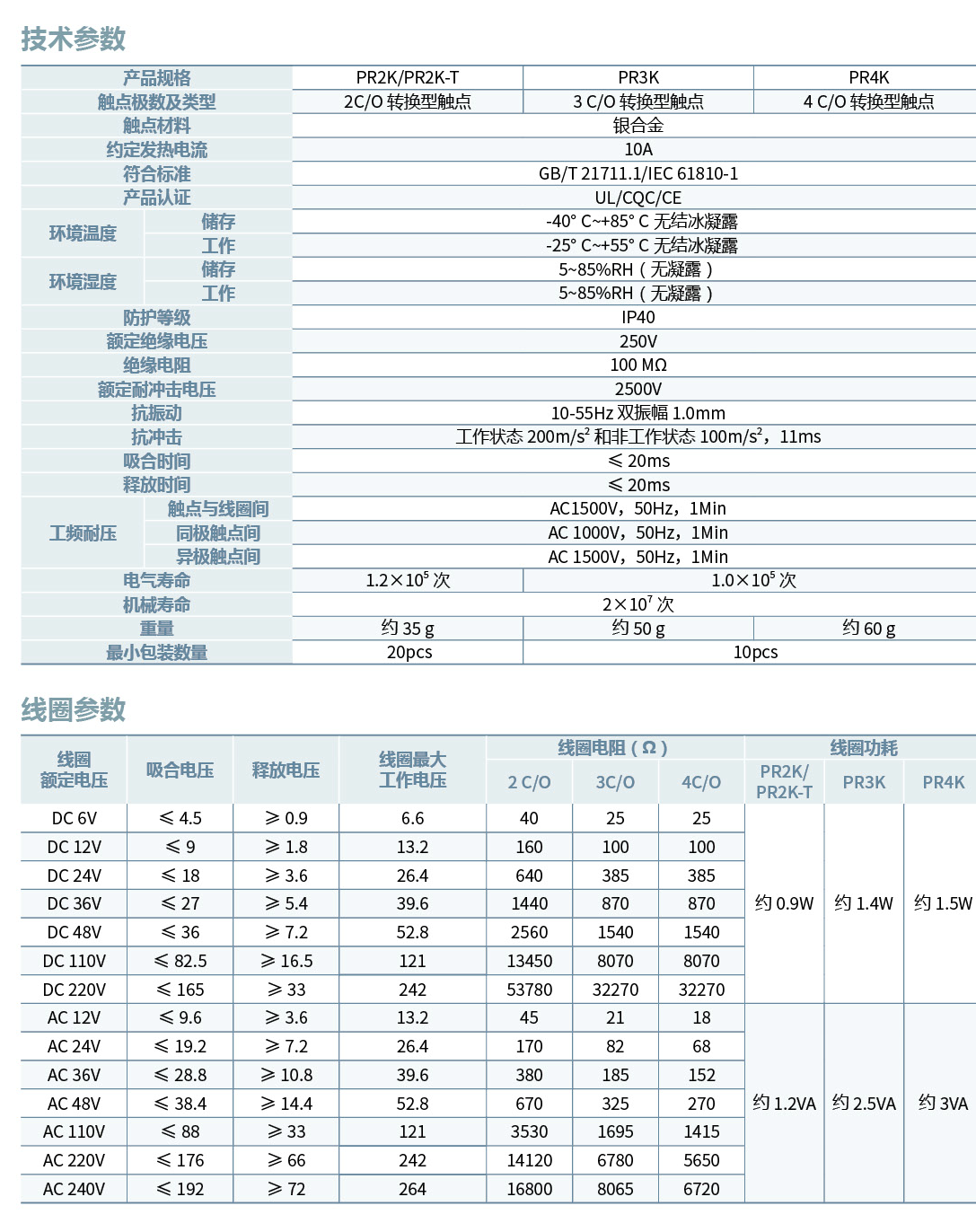 APT/西门子PR中间继电器技术参数